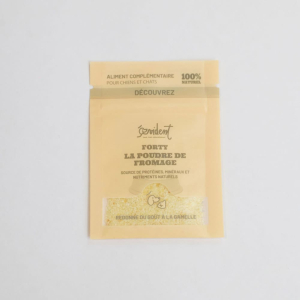 Échantillon de fromage en ppudre, complément alimentaire chien et chat.