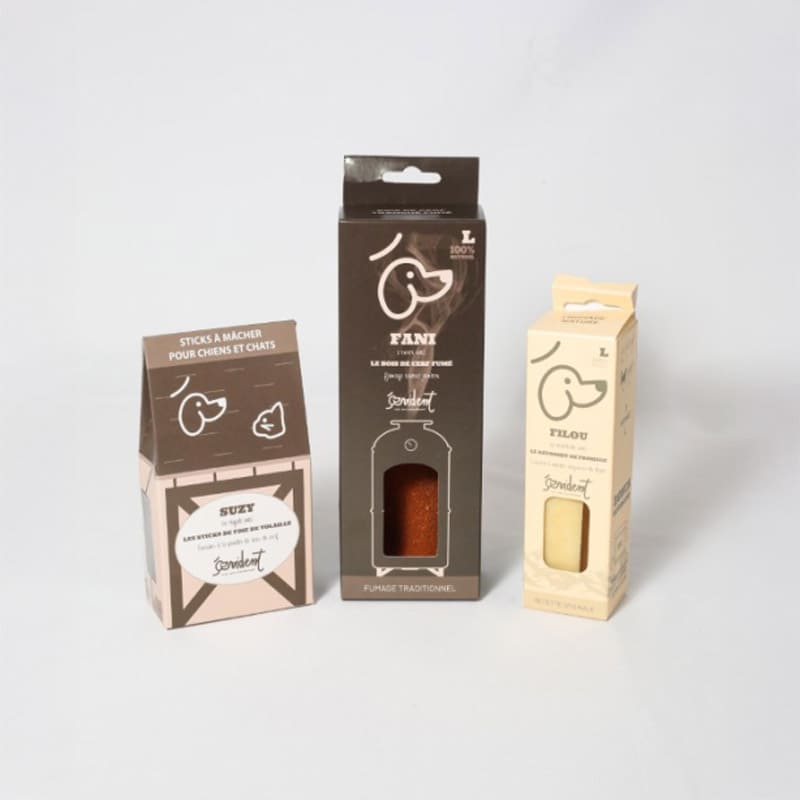 Bois de cerf fumé, boite de fromage de yak et boite de sticks de volaille