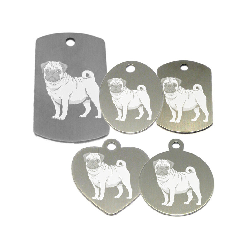 médaille pour collier de chien dessin d'un carlin