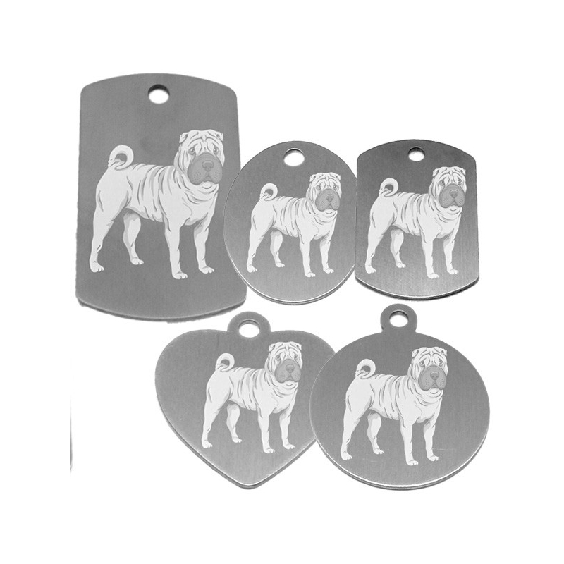 médaille pour collier de chien dessin d'un sharpei