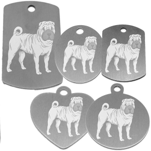 médaille pour collier de chien dessin d'un sharpei