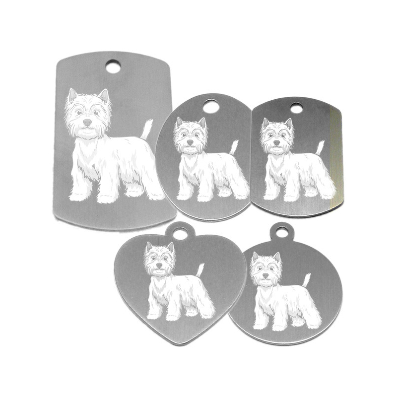 médaille pour collier de chien dessin d'un westie