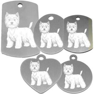 médaille pour collier de chien dessin d'un westie