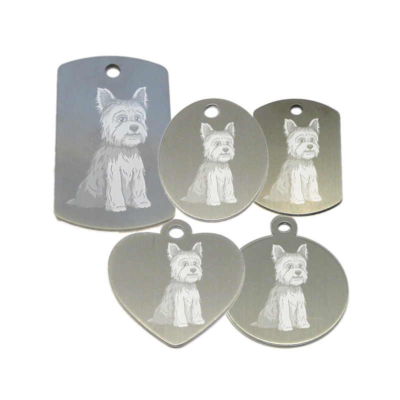 médaille pour collier de chien dessin d'un yorkshire