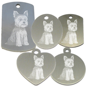 médaille pour collier de chien dessin d'un yorkshire