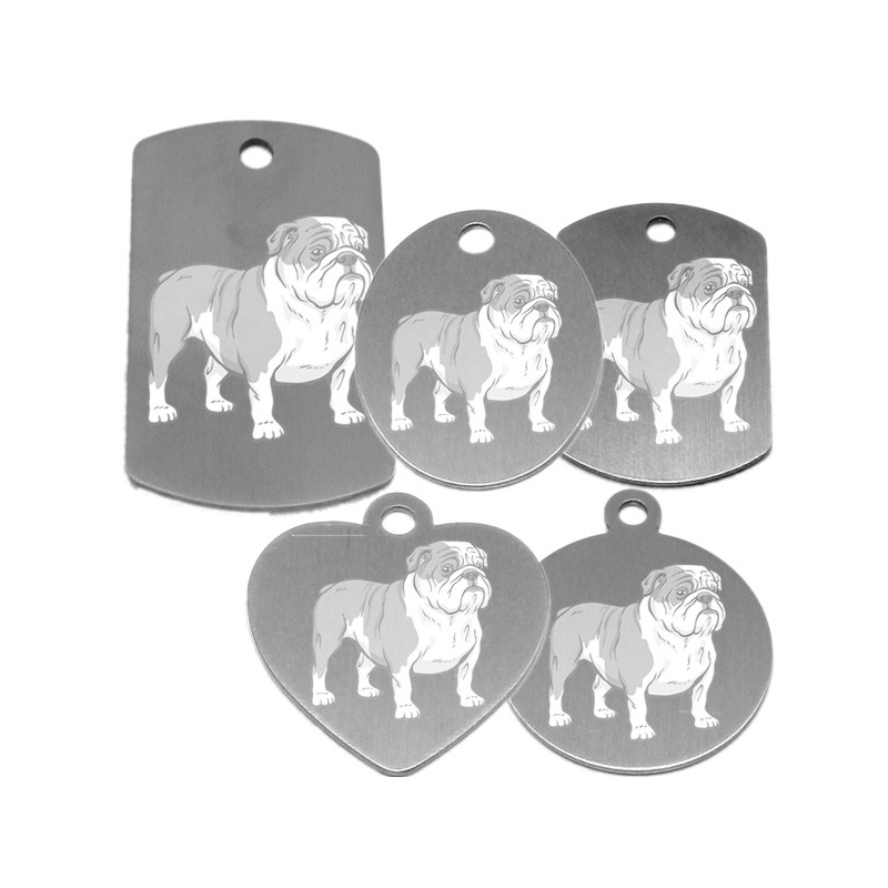 médaille pour collier de chien dessin d'un bouledogue anglais