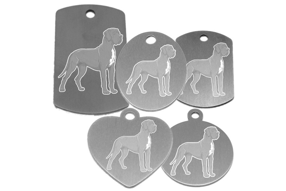 médaille pour collier de chien dessin d'un dogue allemand